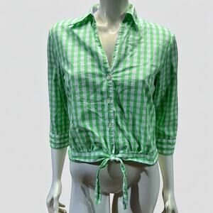 Tommy Hilfiger Green Gingham Tie Front Crop Top - Size 10